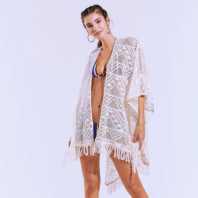 Lace Tassel Beach Cardigan #Beige #Cardigan Ruffled Lace Gown