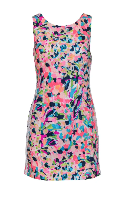 Lilly Pulitzer - Multicolored Bright Printed Sheath Dress w/ Lace Trim Sz 6 Lace Overlay Dress