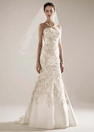 Oleg Cassini Mikado with Lace CWG480 Satin Lace Dress