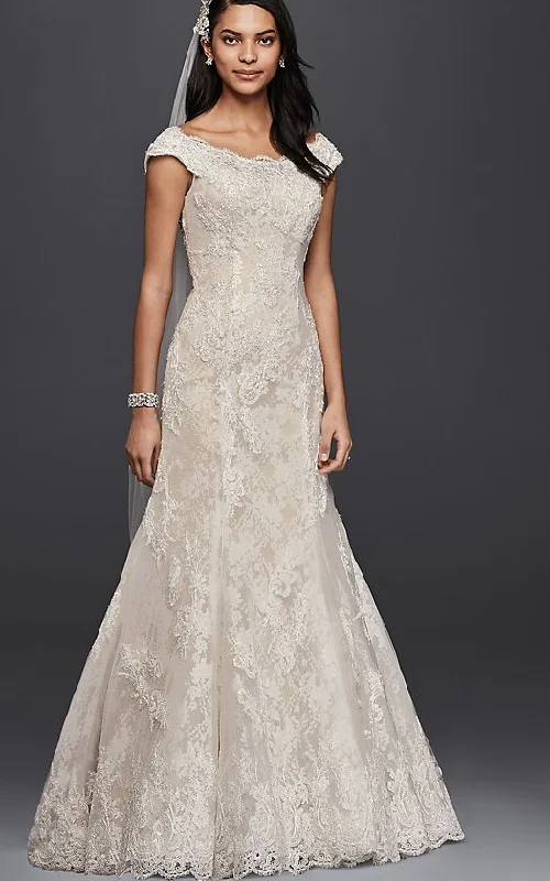 Oleg Cassini Style # CWG533 ivory lace off the shoulder dress Lace Wedding Gown