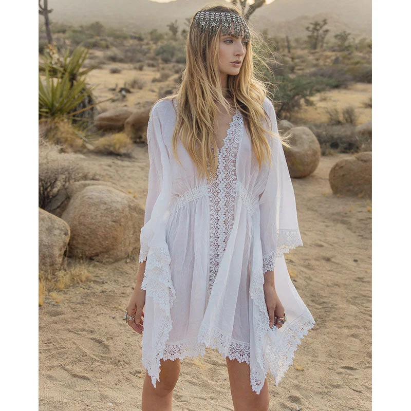 Tribe Temara White Lace Cotton Kaftan #Lace #White #Kaftan Lace Bridesmaid Dress