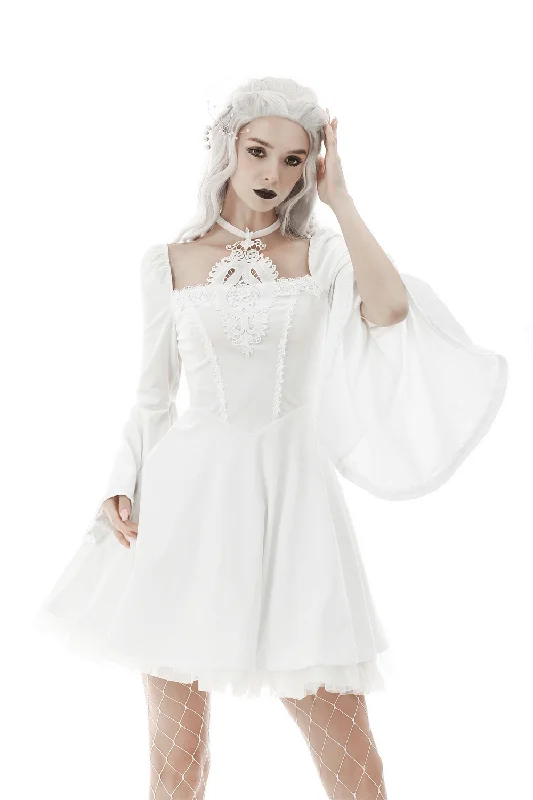 Victorian Romantic Lace Bells Sleeves Dress with Lace Choker Lace Dress Accent