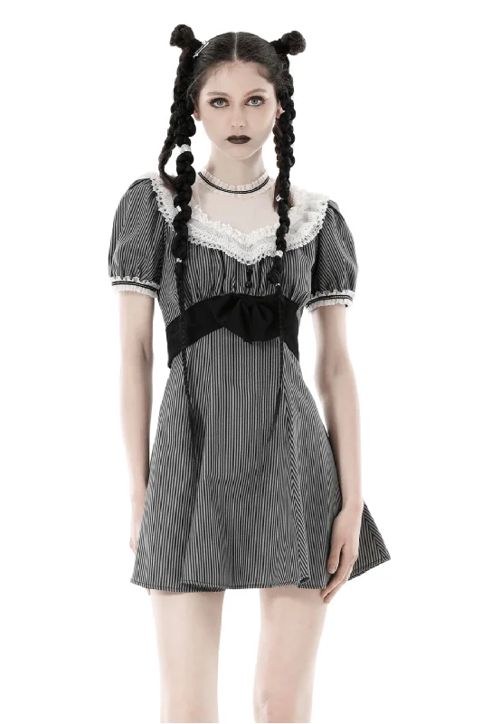 Vintage Striped Dress with Lace and Bow Detail Sexy Lace Dress