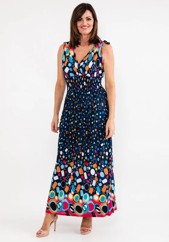 Seventy1 Multi Circle Print Maxi Dress, Navy Multi Satin Maxi Skirt