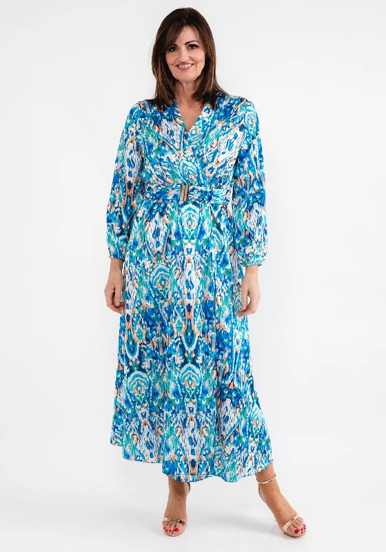 Seventy1 One Size Satin Print Wrap Maxi Dress, Blue Stylish Maxi Skirt