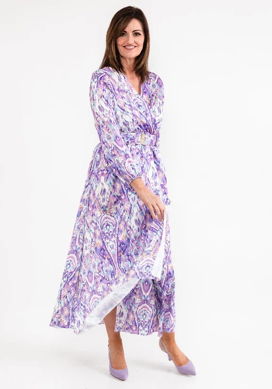 Seventy1 One Size Satin Print Wrap Maxi Dress, Lilac Midi Maxi Skirt