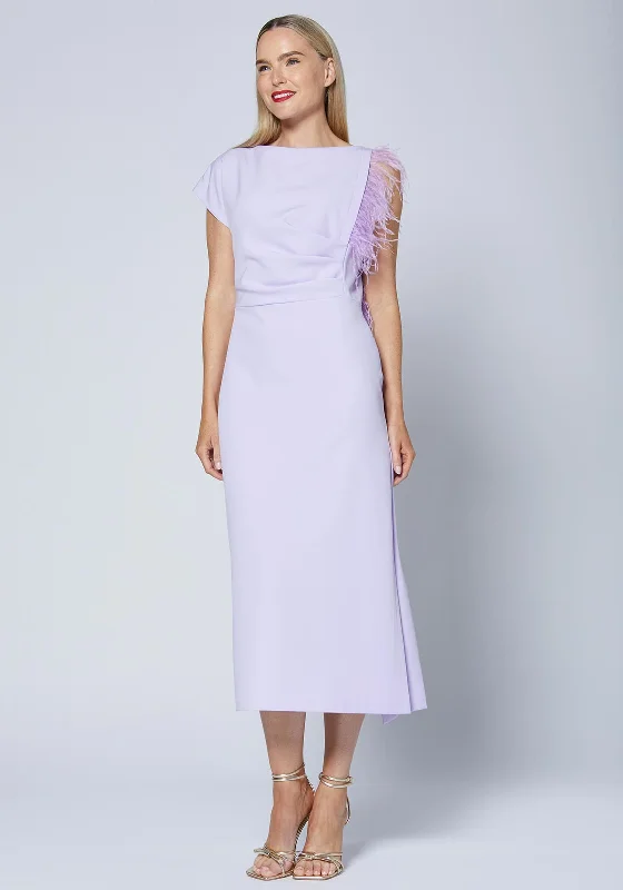 Caroline Kilkenny Trish Feather Shoulder Maxi Dress, Lilac Casual Maxi Skirt