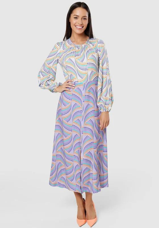 Closet London A-Line Printed Long Dress, Lilac Ruffle Maxi Skirt