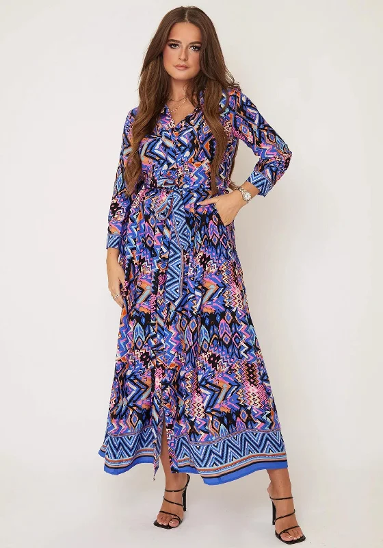 Girl in Mind Angela Print Maxi Shirt Dress, Blue Multi Printed Maxi Skirt