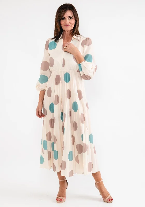 Seventy1 One Size Polka Dot Pleated Maxi Dress, Cream Slim-fit Maxi Skirt