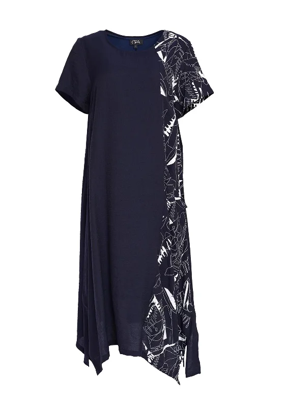 Ora Print Panel Maxi Dress, Navy & White Maxi Skirt Dress