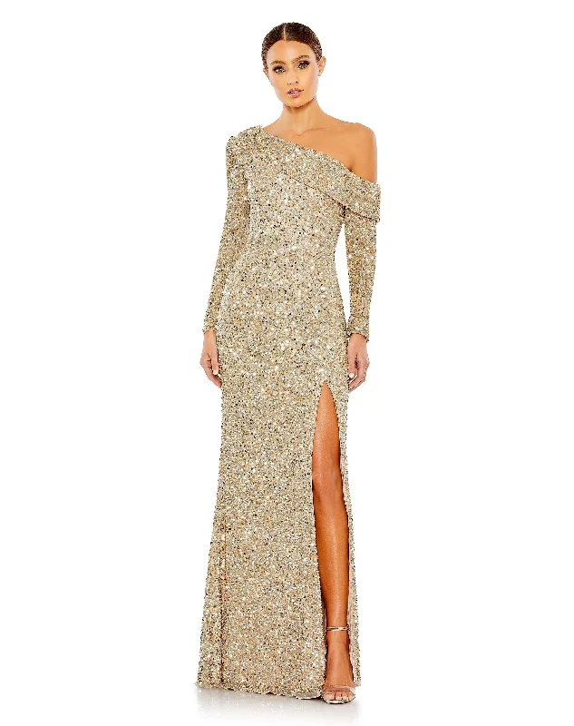 Sequined Drop Shoulder Long Sleeve Gown Boho Chic Maxi