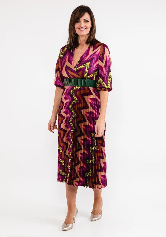 Seventy1 One Size Print Pleat Maxi Dress, Wine Multi Long Floral Skirt