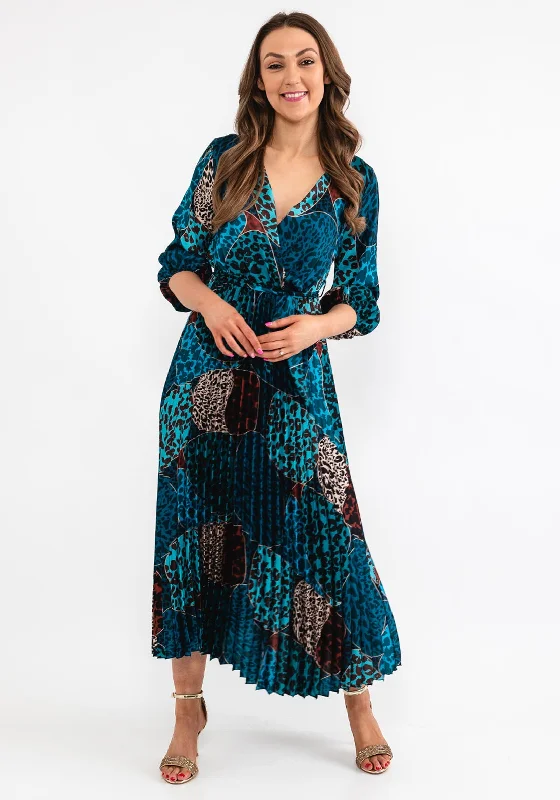 Seventy1 One Size Leopard Print Pleat Maxi Dress, Teal Maxi Skirt Glam