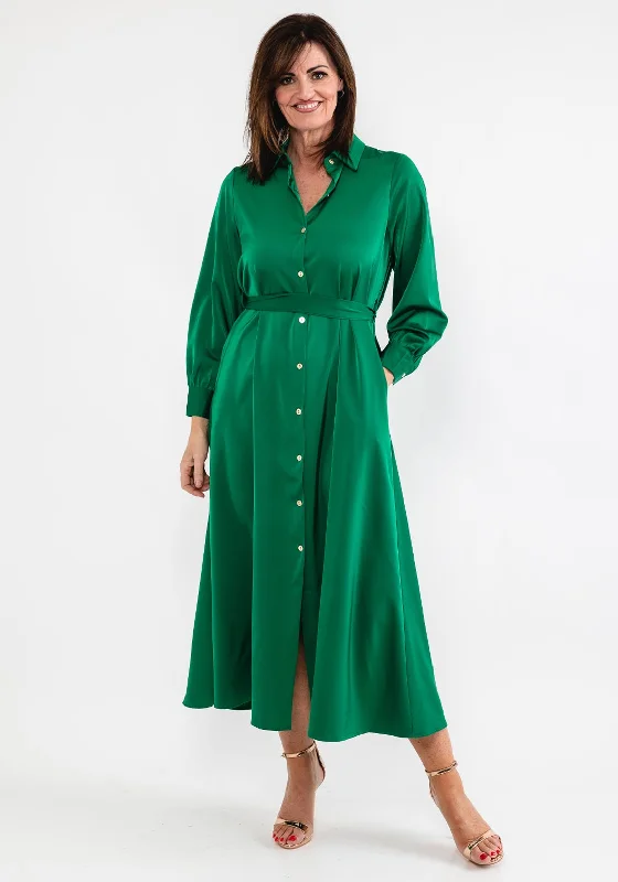 Seventy1 Satin Maxi Shirt Dress, Green Maxi Skirt Trendy