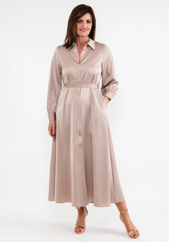 Seventy1 Satin Maxi Shirt Dress, Taupe Button-down Maxi Skirt