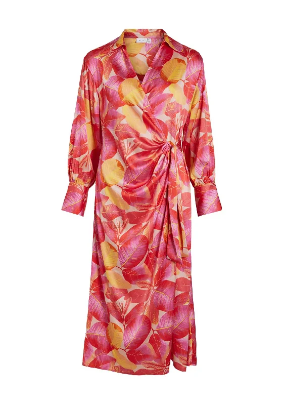 Vila Leaf Print Wrap Maxi Dress, Tigerlily Front Slit Maxi