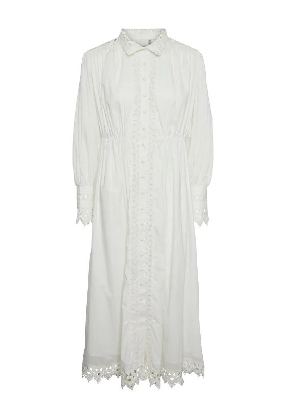 Y.A.S Trima Broidery Maxi Shirt Dress, Star White Stylish Maxi Skirt