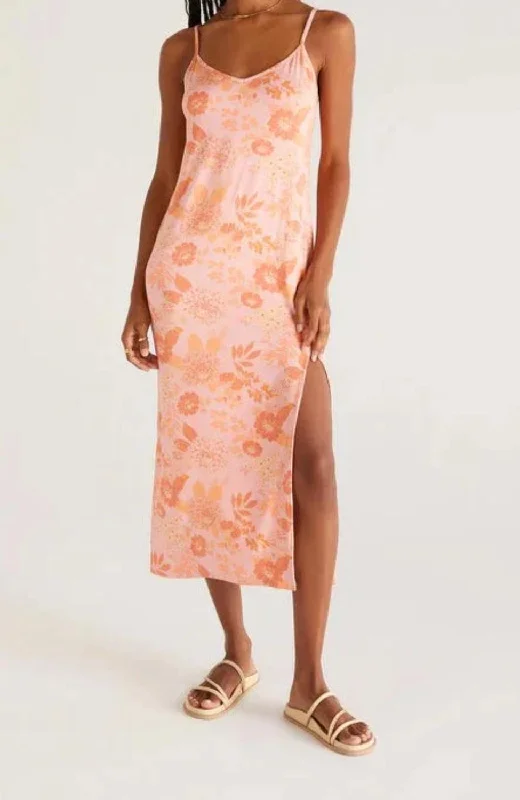 Cora Floral Midi Dress In Sunkist Bohemian Midi Skirt