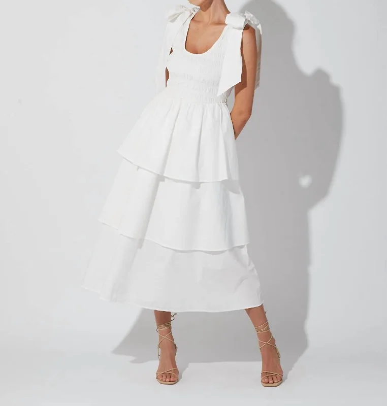 Kaiya Midi Dress In White Flowy Midi Skirt