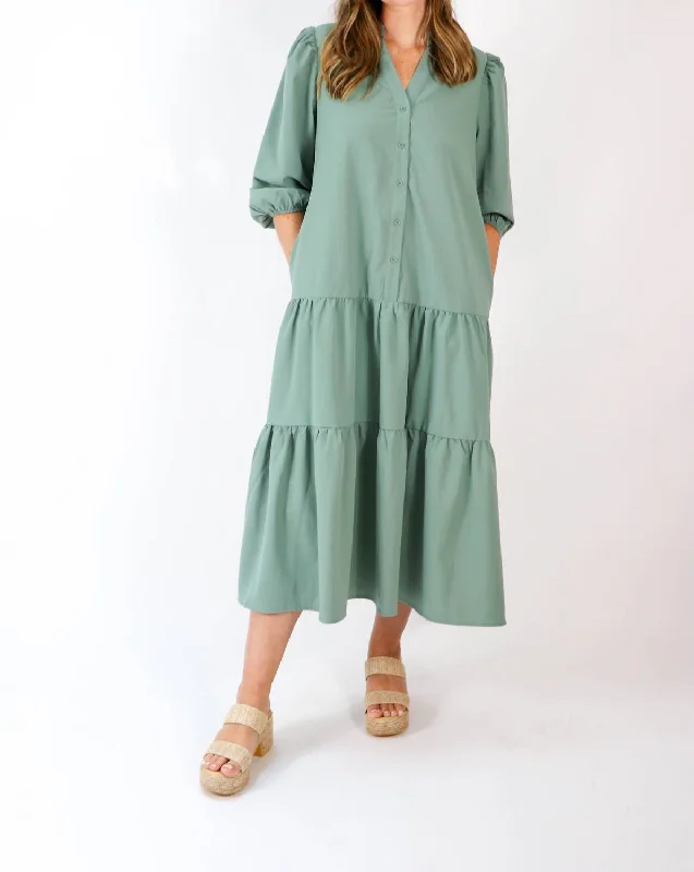 Timeless Tiered Midi Dress In Green Elegant A-line Skirt