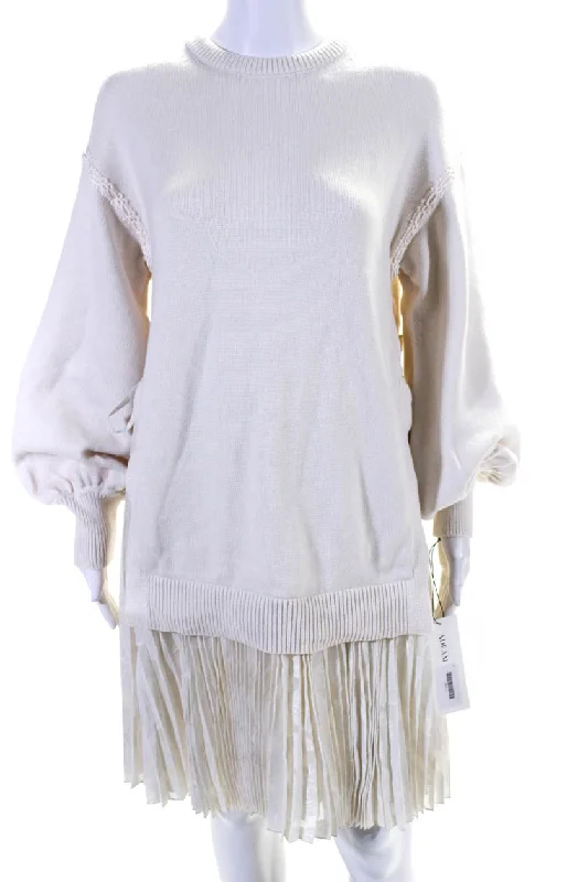 Adeam Womens Pleated Sweater Dress Ivory Simple Knit Sweater