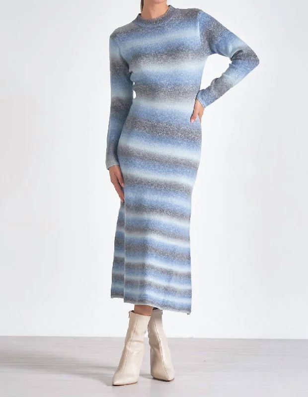 Daniella Sweater Dress In Blue/black Long Sleeve Knit Dress