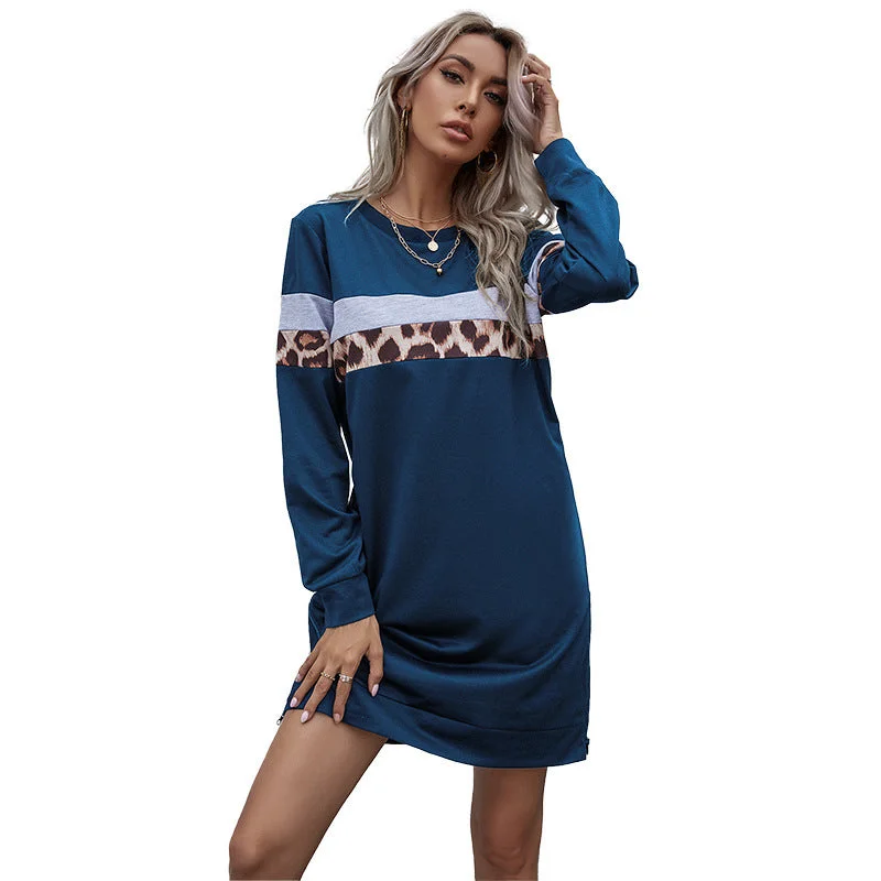 Patchwork Long Sleeve Sweater Dress Turtleneck Sweater Dress