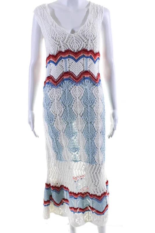 PETER PILOTTO Womens V Neck Sleeveless Sweater Dress White Cotton Holiday Sweater Dress