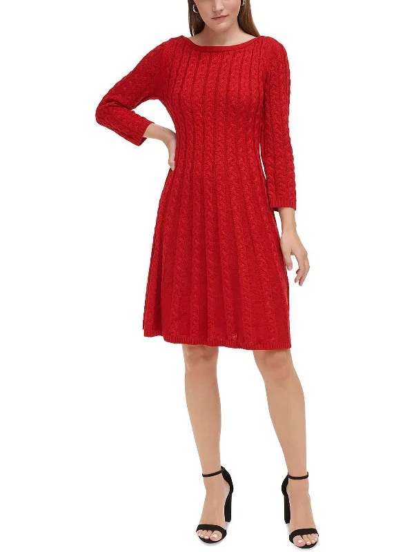 Petites Womens Cable Knit Knee-Length Sweaterdress Knitted Sweater Gown