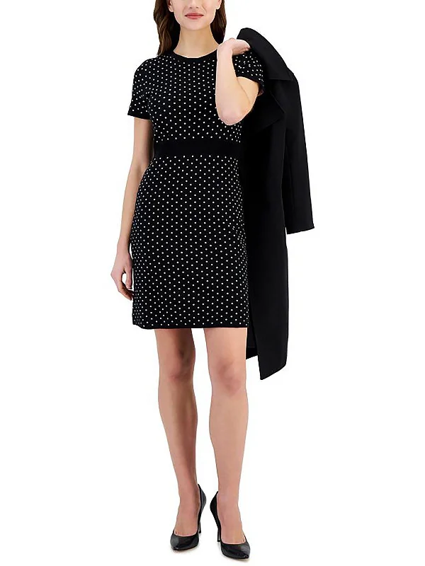 Womens Knit Polka Dot Sweaterdress Slim Fit Sweater Dress