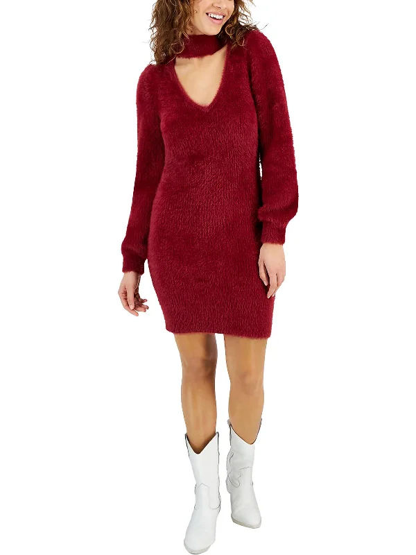 Womens Metallic Turtle Neck Sweaterdress High Neck Sweater Dress