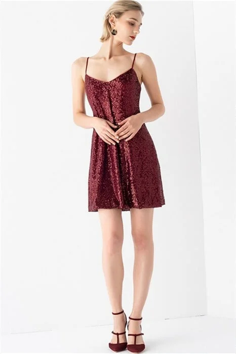 Burgundy Sequined A-line Dress Sequin Dress Style