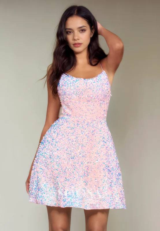 A Line Scoop Sequins Pink Homecoming Dress Short Graduation Dress Sequin Bodycon Dress