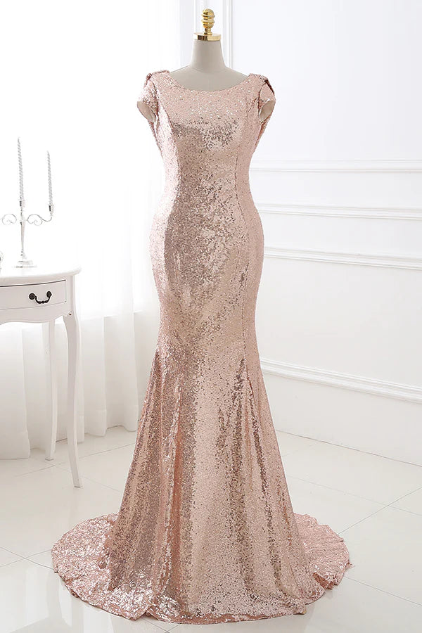 Fully Sequins Trumpet Scoop With Train Bridesmaid Dress Sexy Sequin Gown