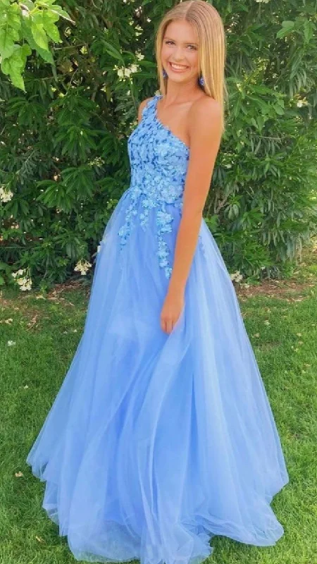 Blue One Shoulder Sequins Tulle Long Prom Dress Blue Evening Dress,DP740 Formal Sequin Gown