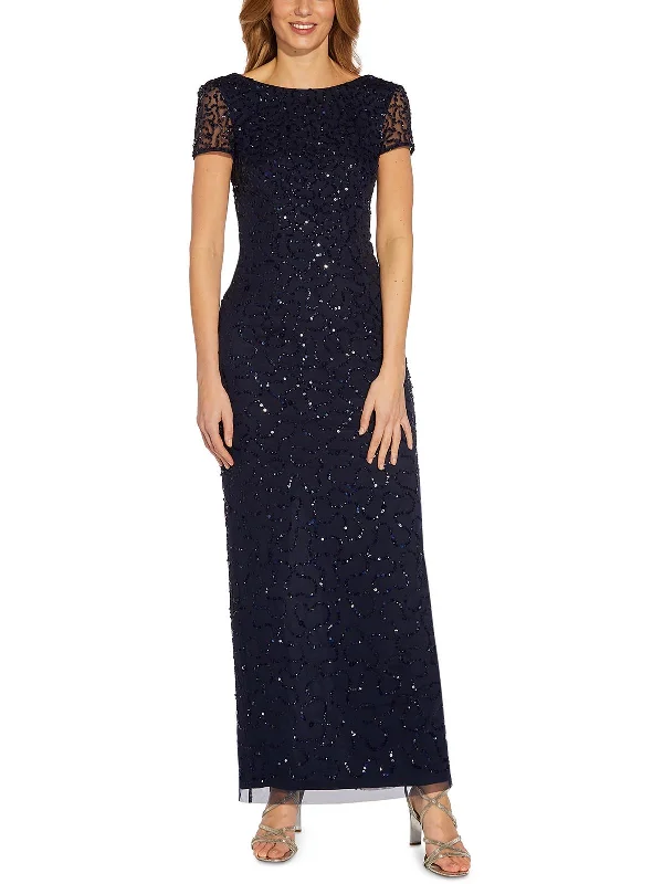 Womens Sequined Long Evening Dress Flared Sequin Dress