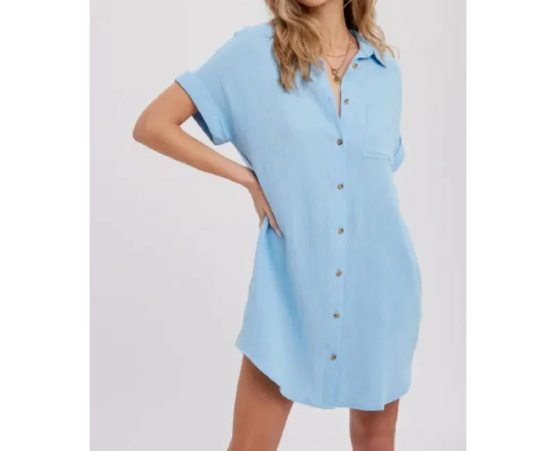 Button Up Shirt Dress In Chambray Tied Shirt Dress