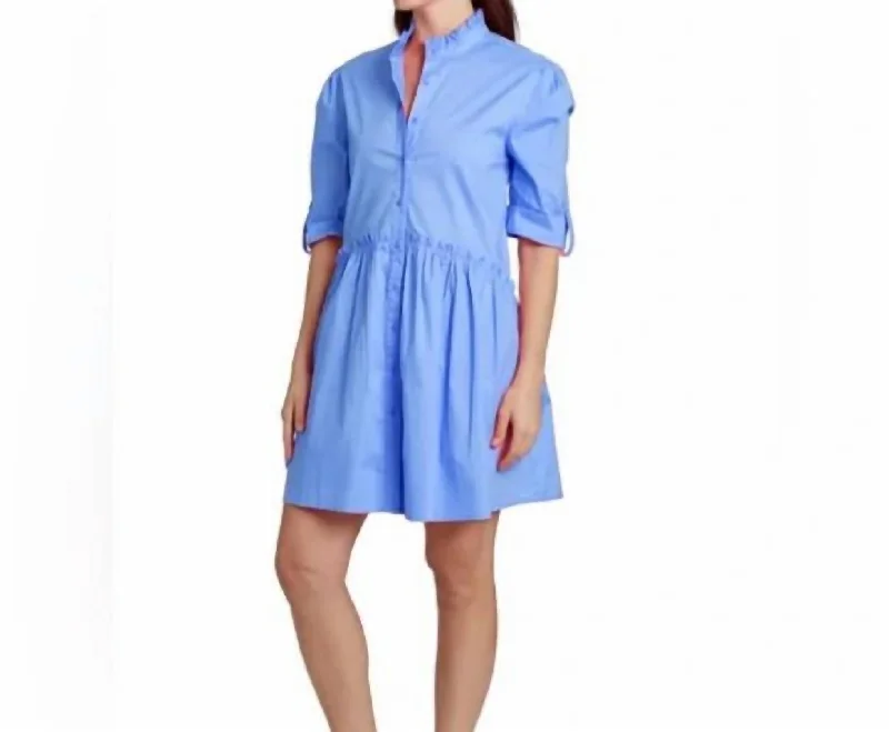 Cammie Ruffle Shirt Dress In French Blue Formal Shirt Gown