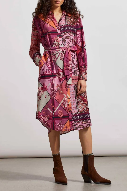 Combo Printed Shirt Dress In Pink Feminine Shirt Dress