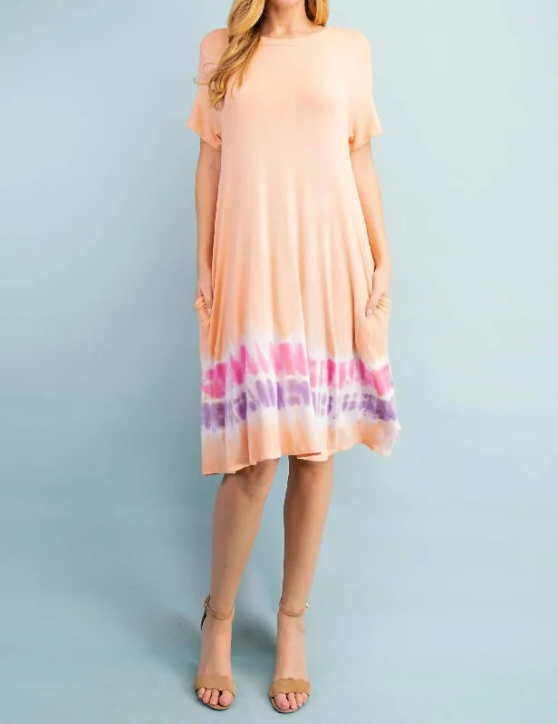 Jersey Tie Dye T-Shirt Dress In Light Tangerine Classic Shirt Gown