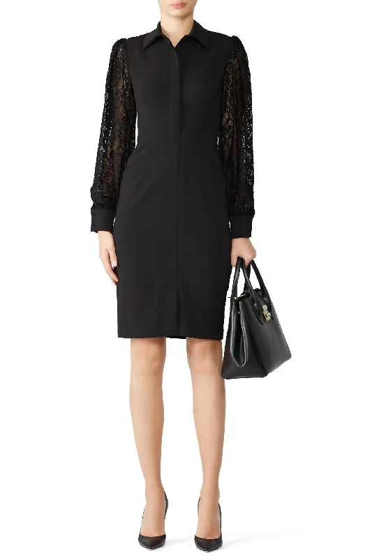 Lace Sleeve Shirtdress In Black Shirt Dress Wrap