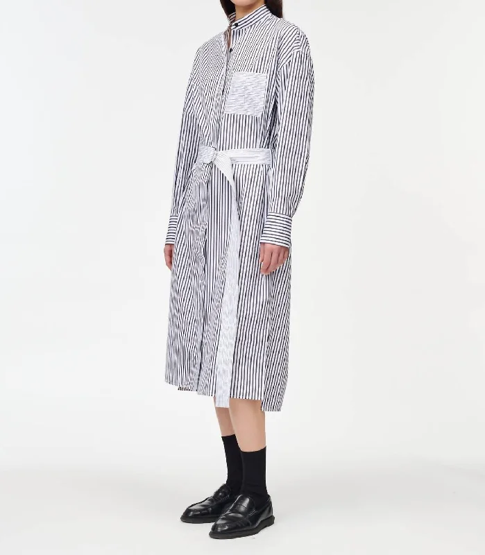 Oversized Belted Shirt Dress In Black/white Stripe Shirt Dress Glam