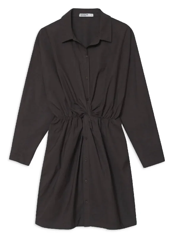 Structured Poplin Front Twist Shirt Dress In Walnut Denim Shirt Dress