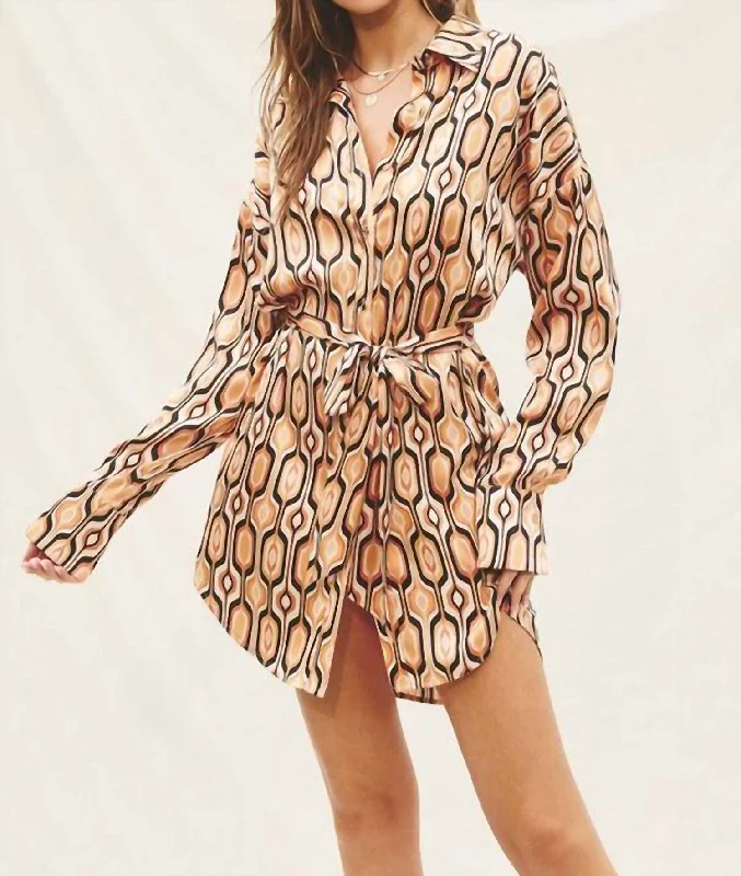 Tiger Eye Shirt Dress In Gold Day Shirt Dress