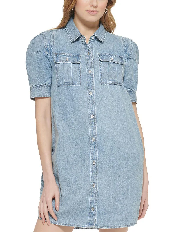 Womens Denim Short Shirtdress Boho Shirt Dress