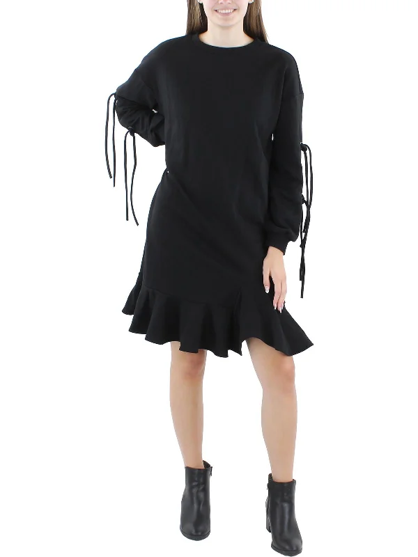 Womens Grommet Ruffled Sweatshirt Dress Casual Dress Shirt