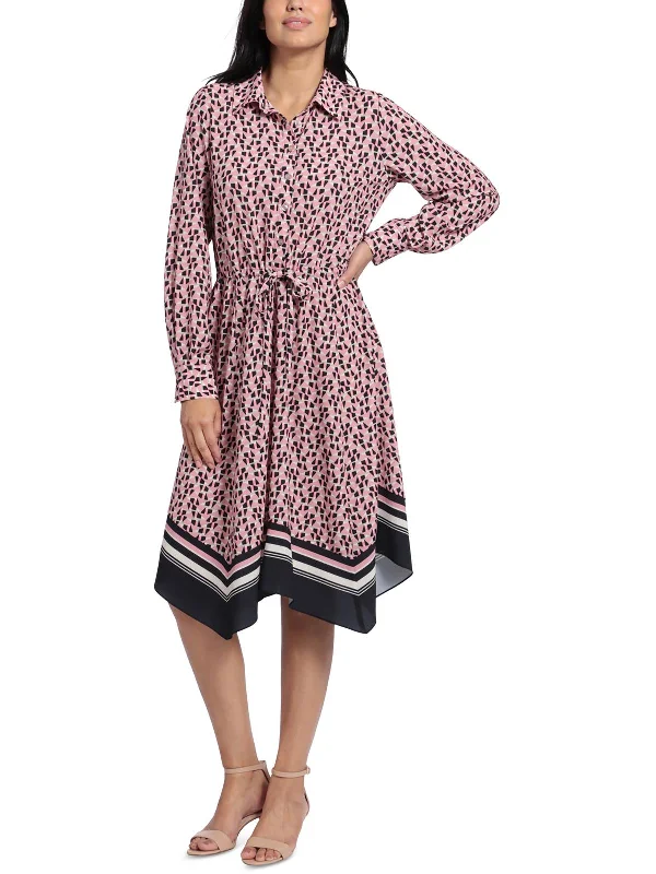 Womens Handkerchief Hem Long Shirtdress Long Sleeve Shirt