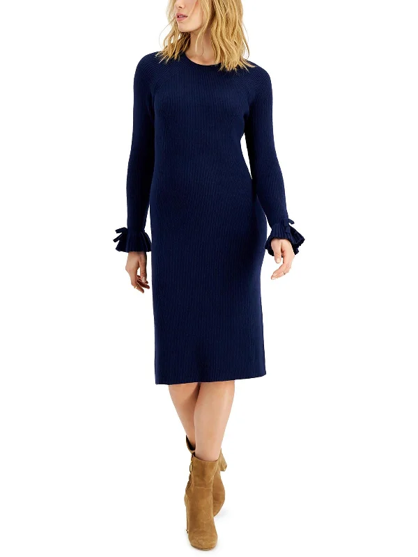 Womens Ribbed Crew Neck Sweatshirt Dress Light Shirt Dress