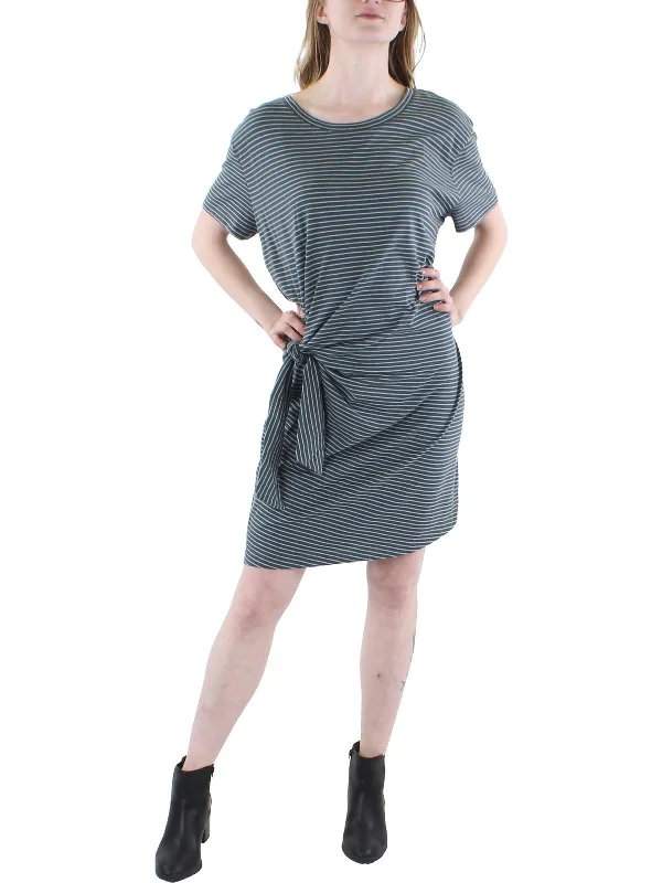 Womens Side Tie Knee T-Shirt Dress Stretch Shirt Dress